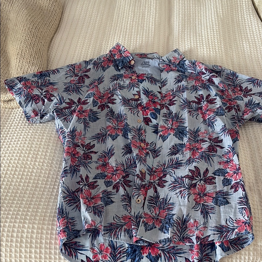 Kids Floral Button-Up Shirt - Blue and Red